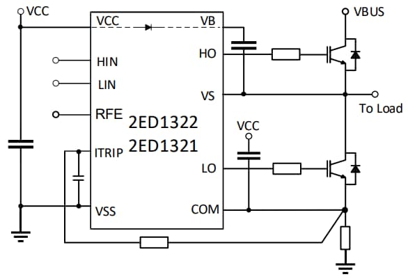 Applikations-Schaltungsdiagramm - Infineon Technologies EiceDRIVER™ 1200 V Halbbrücken-Gate-Treiber